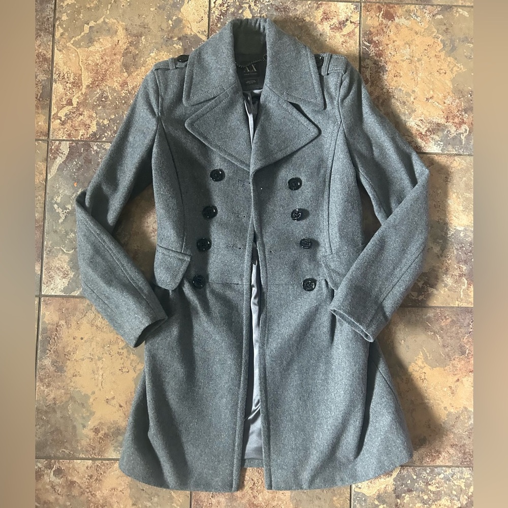 Armani Exchange XS Gray wool blend double breasted coat Women’s MINT